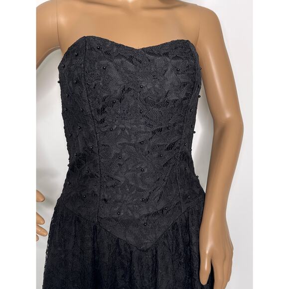 Vintage 80's Positively Ellyn Black Lace Strapless Beaded Smocked Dress small - Picture 17 of 17